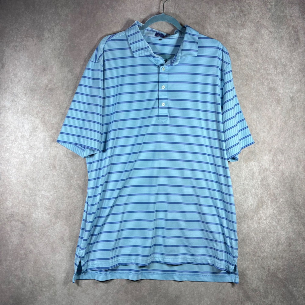 Stitch Golf Polo‎ Shirt Mens XL Blue Striped Performance Short Sleeve Stretch